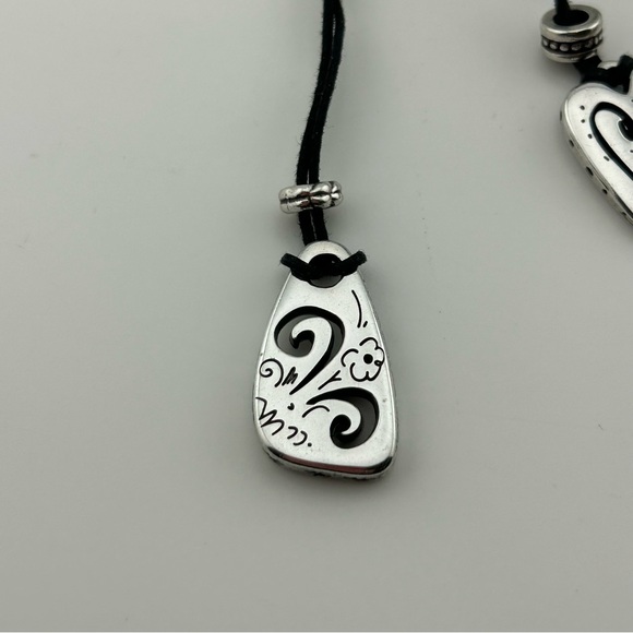 Brighton BRAZILIAN Black Cord Triple-Strand Silver Charms Heart Necklace - Picture 3 of 9
